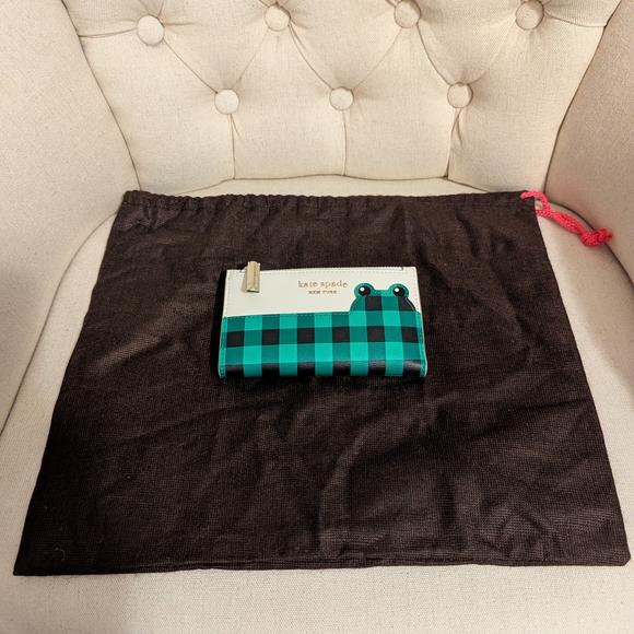 Kate Spade Frog Green Check Slim Wallet - Picture 2 of 5
